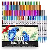 Zenacolor 100 Dual Tip Brush Pens - Dual Tip Coloring Markers for Adult - Dual Tip Markers - 0,4mm...