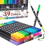 Reaeon Coloring Markers Pen, Dual Brush Tip Marker for Adult Coloring, 34 Color Calligraphy Brush...