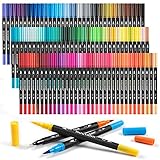 Mogyann Markers for Adult 100 Colors Dual Tip Pens with Fine and Brush Tip for Coloring and...