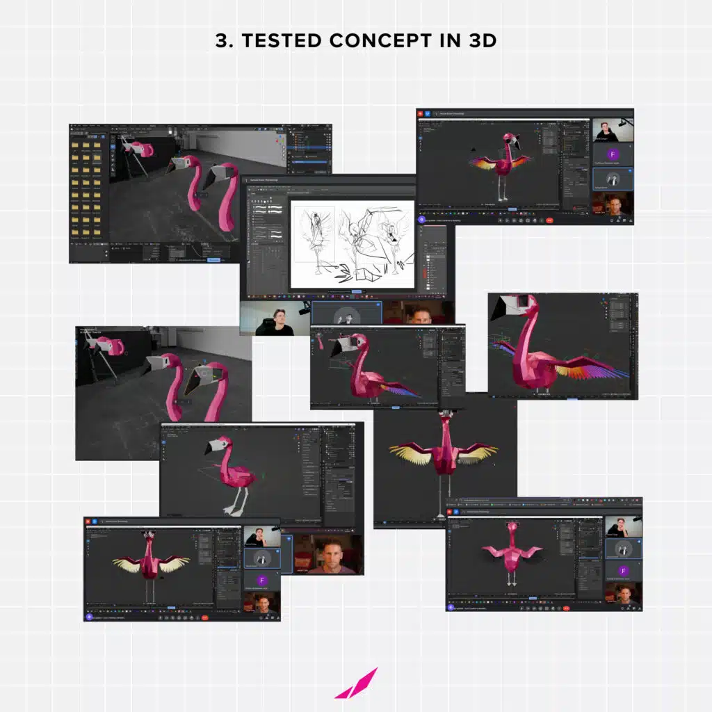 flamingo mascot 3d process
