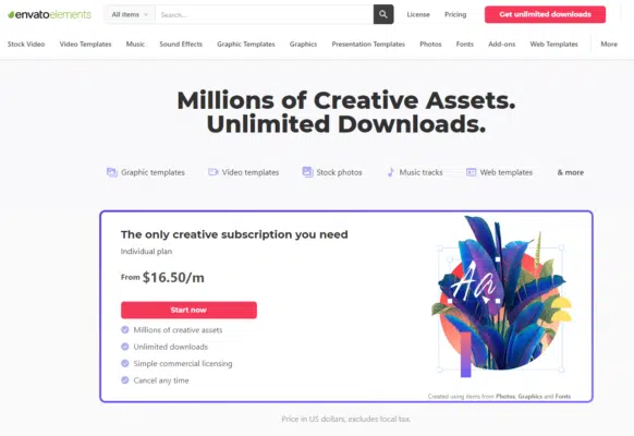 Plans and Pricing. Image credtts: Envato Elements